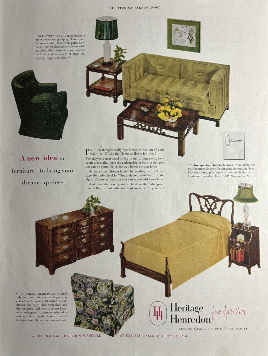 1950 Heritage Henredon Furniture Fine Custom Quality Eastern Flavor VTg Print Ad