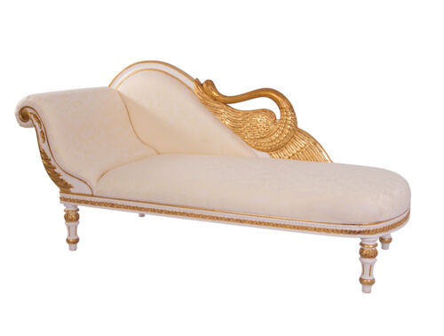 Recamiere Schwanendekor weiß gold Ottomane Chaiselounge links Couch - Bild 1 von 1