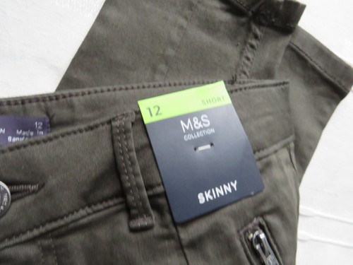 M&S Khaki green skinny trousers Stretchy Trousers UK 12 Short - Picture 6 of 7