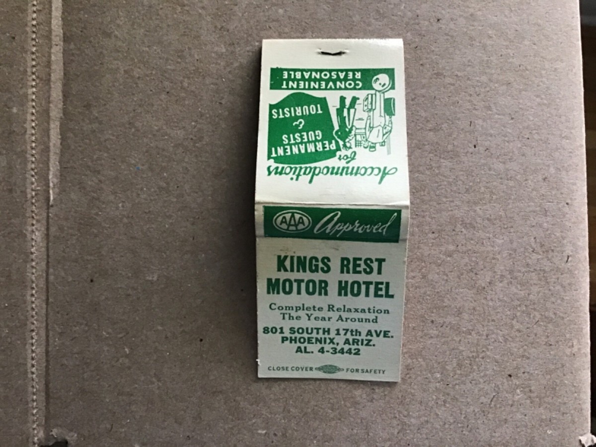 Vintage Matchbook King's Rest Motor Hotel Phoenix AZ | eBay