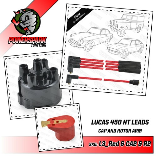 8mm Red Silicone HT Leads Distributor Cap And Red Rotor Arm Lucas 45D MGB GT 1.8 - Picture 1 of 6