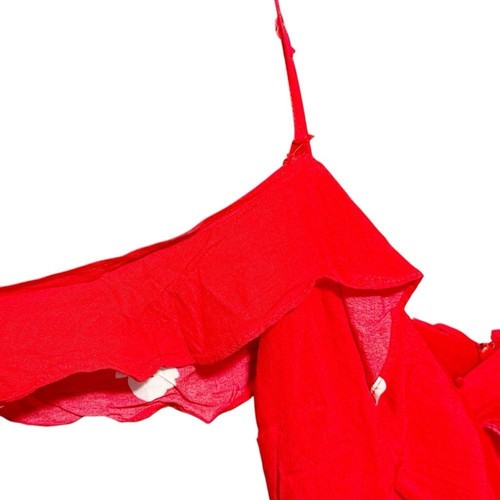 BARDOT | REVOLVE Floral Red Ruffled Wrap Style Belted Tie Waist Romper Size 10 - Picture 6 of 9