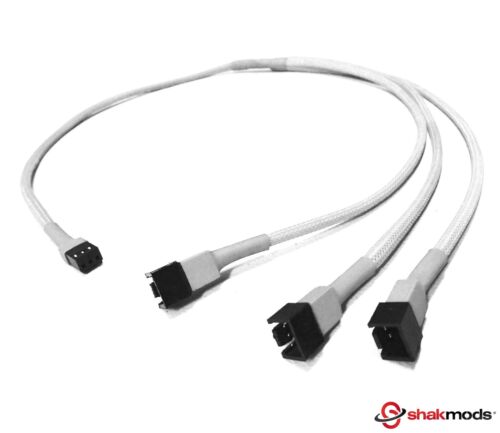 Shakmods 3 pin Fan to 3 ways Y Splitter 60cm White Sleeved Extension Cable PSU - Picture 3 of 3