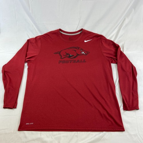 Arkansas Razorbacks Mens XL Shirt Red Football Nike Dri Fit Long Sleeve Sport