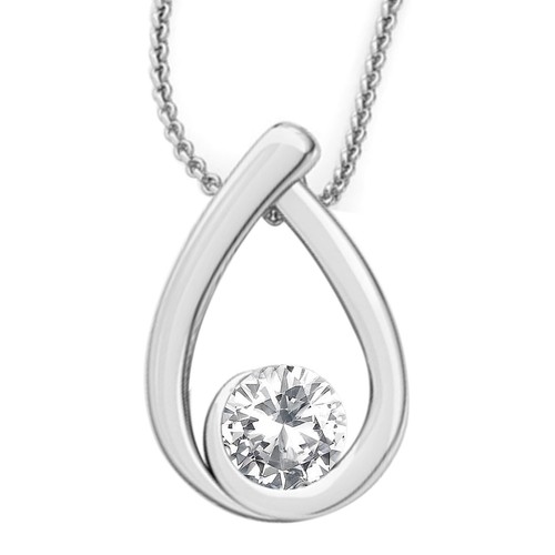 14KT White Gold 0.56Ct 5.00mm G-H VS2 Natural White Diamond Women's Pendant