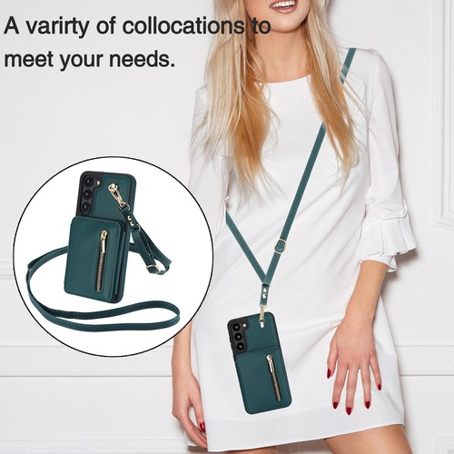 For Samsung Galaxy S24 Ultra S23 S22 S21Plus Leather Wallet Case Crossbody Strap - Picture 35 of 76