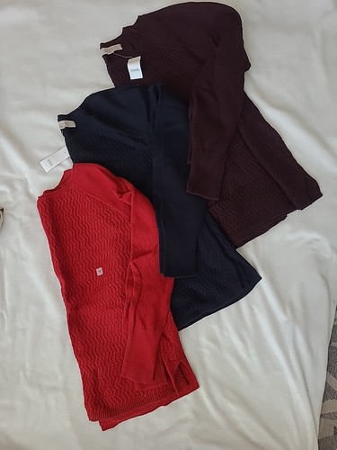 NWT Ann Taylor Loft Chevron Sweater Deep Navy or Plum Purple Red or Cotton - Picture 2 of 14