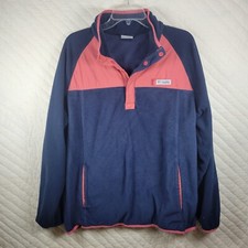 Columbia PFG Mens Size L Blue Pink 1/4 Snap Fleece Pullover Pockets Fishing EUC