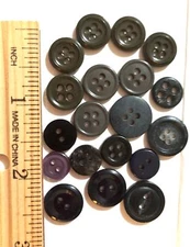 19 Dark Gray Charcoal Black Buttons 4 Hole Sizes Vtg