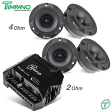 4x Timpano TPT-ST2 BLACK Tweeters + TPT-500.4 2 Ohm Compact 4 Channel Amplifier