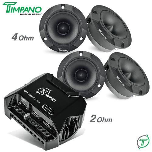 4x Timpano TPT-ST2 BLACK Tweeters + TPT-500.4 2 Ohm Compact 4 Channel Amplifier - Picture 1 of 10