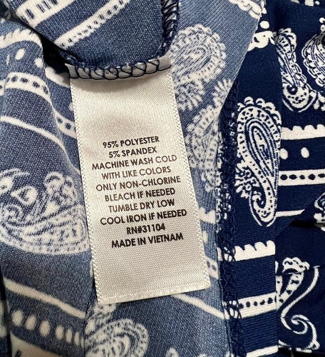 ND New Direction PL Dress Navy Blue & White Paisley 3/4 Sleeve 3 Gold Rings - Picture 7 of 7