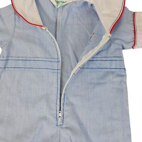 VTG Tiny Tots Original Light Blue/White Striped 3-6M Baby Romper/Jumpsuit + Hat - Picture 4 of 15