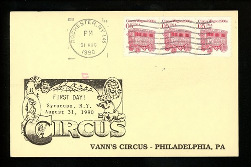 US FDC #2452 Vann's Circus / LGS Card 1990 Rochester NY Wagon 1st Unofficial - Picture 1 of 2