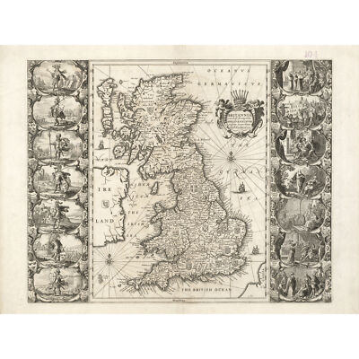 Jansson 17th Century Anglo Saxon Map Britain Huge Wall Art Poster Print
