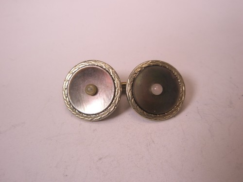 MOP GOLD PLATED SINGLE Vintage DOUBLE SIDED Cuff Link replace lost/broken aa61