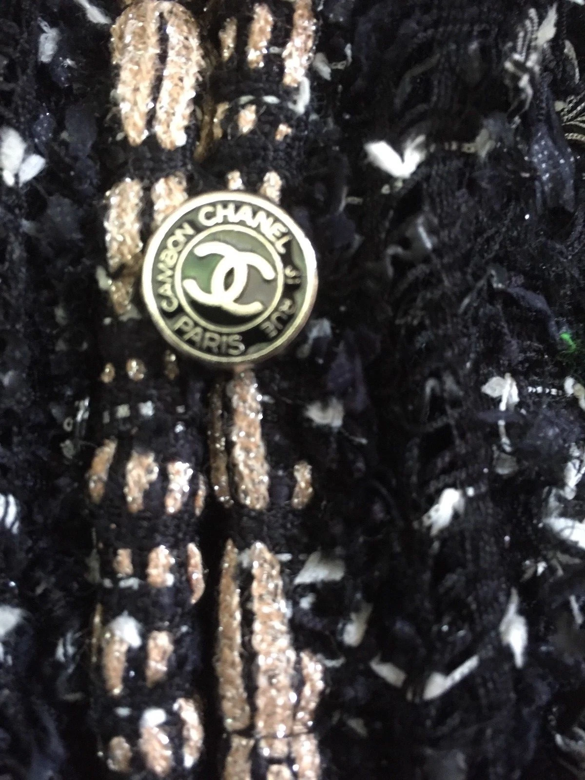 Chanel 06P VINTAGE GIACCA TWEED NERO BLU ORO FIOCCHI INTRECCIATI ORO CC FR42 40 $7K