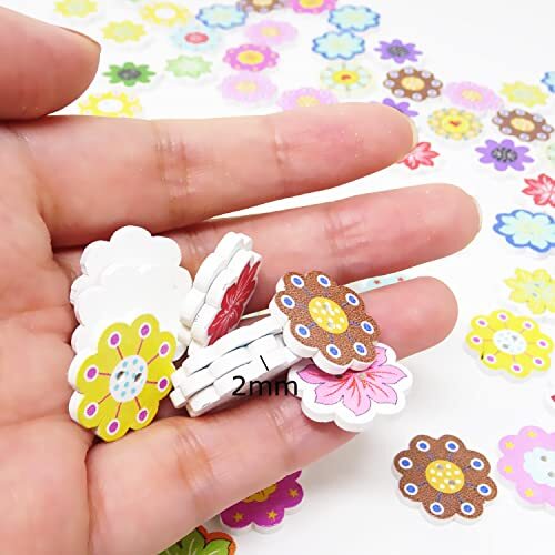 Honbay 100PCS Wooden Flower Buttons 2 Holes Buttons Cute Flower Floral Sewing  - Bild 6 von 7