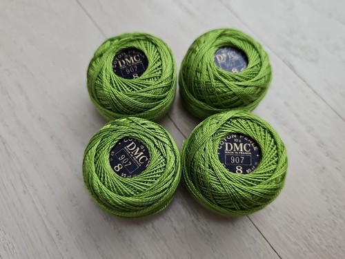 Lot 4DMC Pearl/Perle Cotton Thread Crochet Floss Balls Size 8 GREEN 907 10g 95yd - Picture 1 of 5