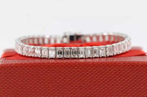 10.Ct Emerald Cut Lab Created Diamond Tennis Bracelet 14k White Gold Plated 7.5 - Picture 8 of 16