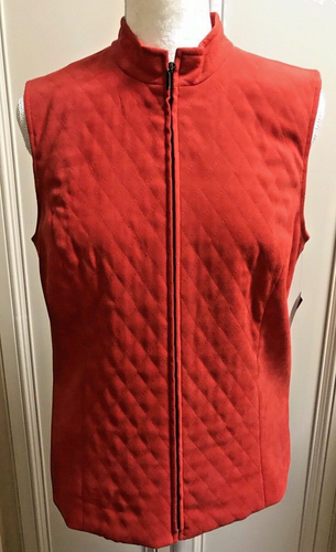 J M COLLECTION Vest Burnt Orange Faux Suede Sz 10 Quilted NEW w/Tags