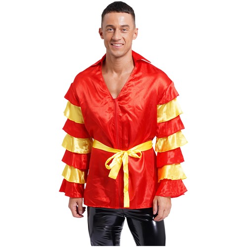 Mens Dance Costume Samba Shirt Halloween Top Fancy Dress Clubwear Satiny Lapel - Picture 6 of 59