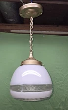 Hanging Milk Glass Art Deco Hallway Ceiling Pendant Swag Light Diamond Cut Clear