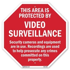This Area Is Protected by Video S Octagon Sign Weather Resistant Made in the USA