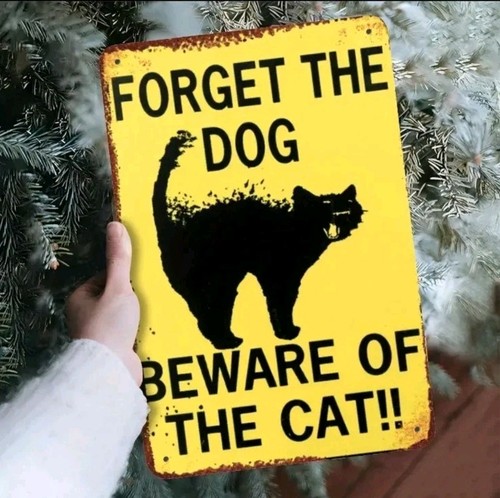 Vintage Metal Beware Cat Sign Black Cat Silhouette Wall Decor Pet Gift Halloween - Picture 2 of 12