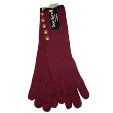 Vtg Anne Klein Long Wool Gloves Knit Burgundy Gold Button