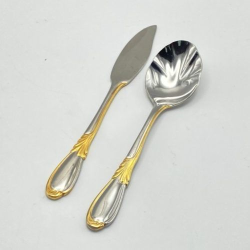 Juego de cubiertos Retroneu LINDA con acento dorado inoxidable 5 piezas para servir anfitriona de colección - Imagen 10 de 13