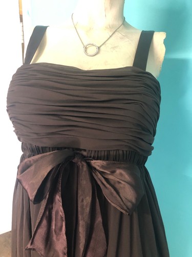 BARI JAY Chocolate Brown Empire Waist Ruched Bust Chiffon A-Line Formal Gown~8 - Picture 4 of 15