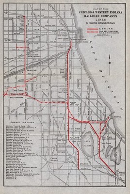 1920 Antique Chicago & Western Indiana Railroad  Map Atchison Wabash & More 2938