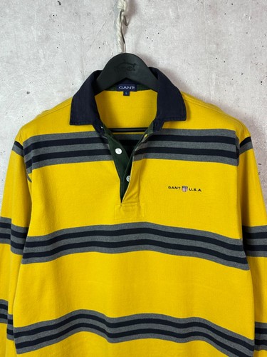 Vintage Gant USA gelb gestreift Baumwolle Langarm Polo Größe L - Bild 3 von 10