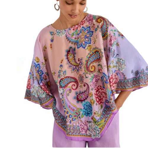 Johnny Was Nuevo con Etiquetas Poncho Koko Salón Magaly Seda Floral Blusa Talla S Paisley Boho - Imagen 2 de 6