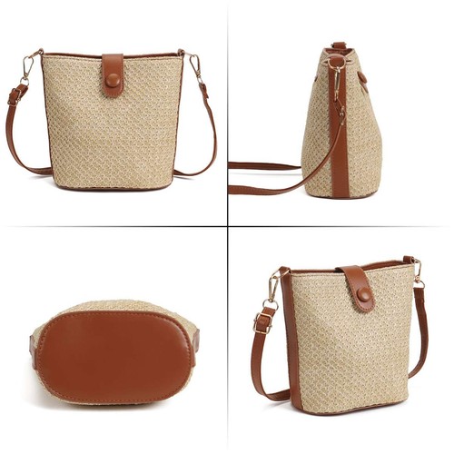 Women Handbag Rattan Straw Bag Shoulder Beach Woven Purse Tote Summer Crossbody - Picture 6 of 16