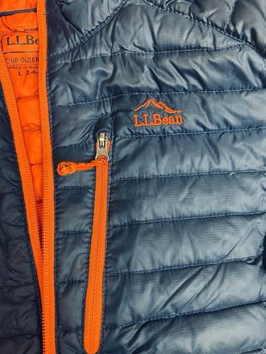 LL Bean Boys Down Puffer Jacket Kids Large (14-16) Navy Blue Orange Lightweight - Picture 2 of 10