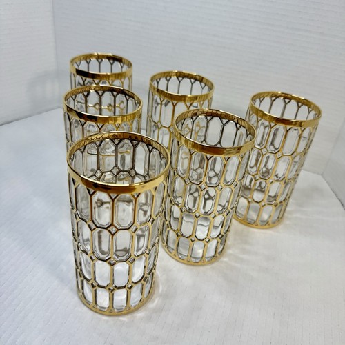6 Vtg Imperial Glass Spanish Windows 24K Gold 16oz Drinking Glasses Tumblers MCM - Picture 10 of 16