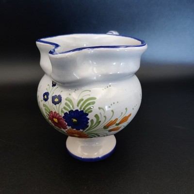 Italian Ceramic Footed Hand Painted Floral Creamer Signed Cosone