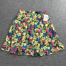 LuLaRoe Skirt Womens Medium Teal Floral Madison Pleated A-Line Pockets Stretch