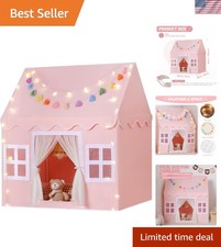 Kids Play Tent Indoor: Pink Girl Tent with Mat, Tassel Garland, Star Lights -...