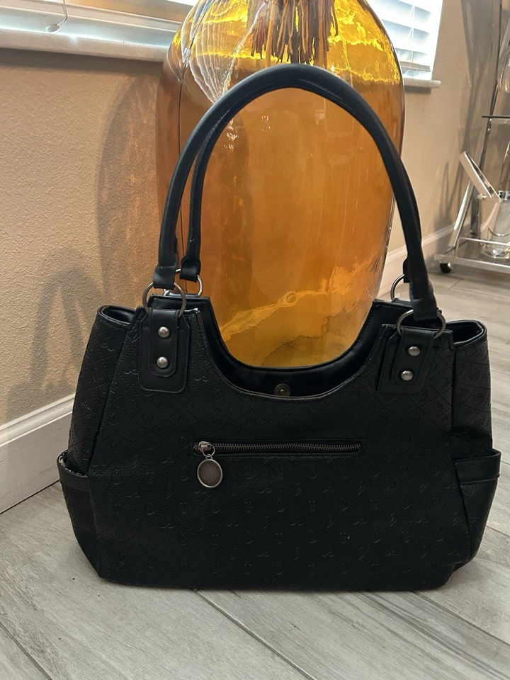 NWT Ed Hardy Signature Black Embossed Skull Heart Tote - Image 2 of 4