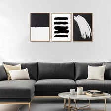 OIQArtOIQ 3 Piece Large Abstract Canvas Framed Wall Art Black and White 24x36 in