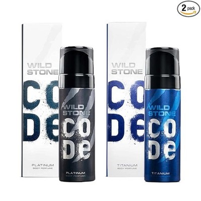 Wild Stone Code Platinum & Titanium No Gas Perfume Spray 120ml for Men Pack Of 2