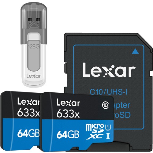 Lexar 2-Pack High-Performance 633x microSDHC/SDXC UHS-I 64GB Card w/ 128GB USB - Afbeelding 2 van 9