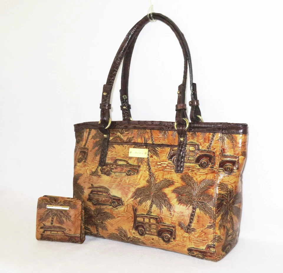 BRAHMIN Raro SEPIA MARROM COPA CABANA VAGÃO AMADEIRADO 57 CHEVY ARNO TOTE & WALLET NOVO COM ETIQUETAS - Imagem 2 de 4