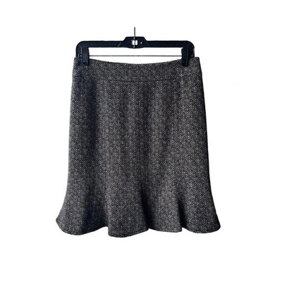 Nanette Lepore Tulip Skirt Black Beige Geometric Print 4 Virgin Wool Silk Blend