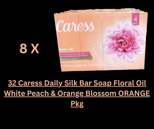 32 Caress Daily Silk Bar Soap Floral Oil White Peach & Orange Blossom ORANGE Pkg