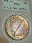1881-S Morgan Silver Dollar PCGS MS64 Rattler Rainbow Toner Toning Ogh