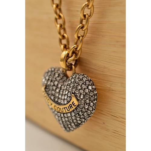 Juicy Couture Crystal Heart Pendant Necklace Heavy Weighted Gold RARE Y2K BinL - Picture 9 of 12